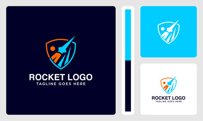 rocket creative vector logo in shield