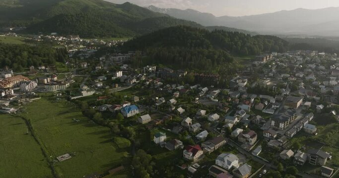 Settlements And Resorts Nestled In Beautiful Lush Mountains At Bakuriani In Borjomi district of Georgia. Aerial Wide Shot