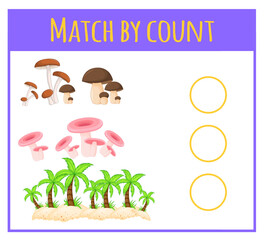 Kids learning number material. Educational game for preschool children with different subjects. Cartoon vector illustration