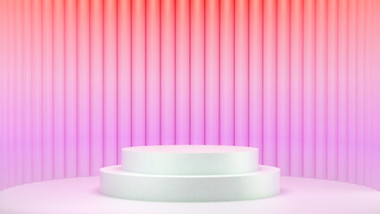 Naklejka na ściany i meble 3d rendering single podium Mockup for product presentation, Blank showcase mockup with pink and red vertical cylinder background