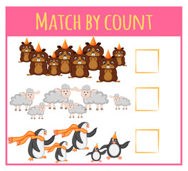 Kids learning number material. Educational game for preschool children with different subjects. Cartoon vector illustration