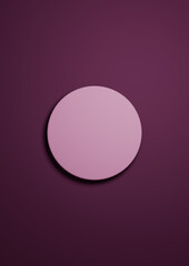 Dark magenta, purple 3d Illustration simple minimal product display background top view flat lay with one cylinder, circle podium or stand from above