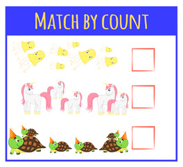 Kids learning number material. Educational game for preschool children with different subjects. Cartoon vector illustration