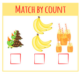 Kids learning number material. Educational game for preschool children with different subjects. Cartoon vector illustration