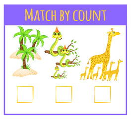 Kids learning number material. Educational game for preschool children with different subjects. Cartoon vector illustration