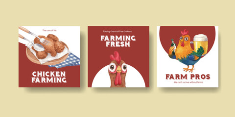 Banner template with chicken farm food concept,watercolor style © photographeeasia