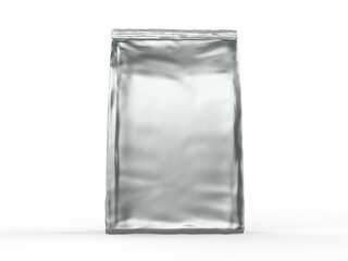 Blank metallic foil or paper food stand up pouch mockup, snack sachet bag packaging mock up, 3d render illustration
