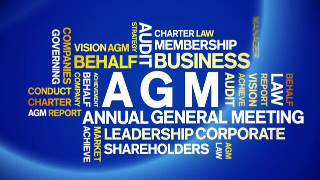 AGM - Annual General Meeting acronym animated tag word cloud;text design animation kinetic typography seamless loop.