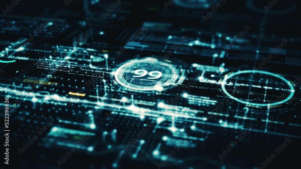Aufkleber Futuristic digital generated motion abstract matrix cyber environment big data analytic artificial intelligent metaverse simulation, head up display background