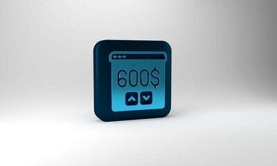 Blue Monitor with dollar icon isolated on grey background. Sending money around the world, money transfer, online banking, financial transaction. Blue square button. 3d illustration 3D render