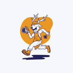 Cute illustration of deer with barista apron and coffee pot