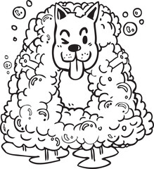 cartoon dog taking a bubble bath happy