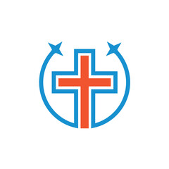 Meditation cross star or church star template vector icon