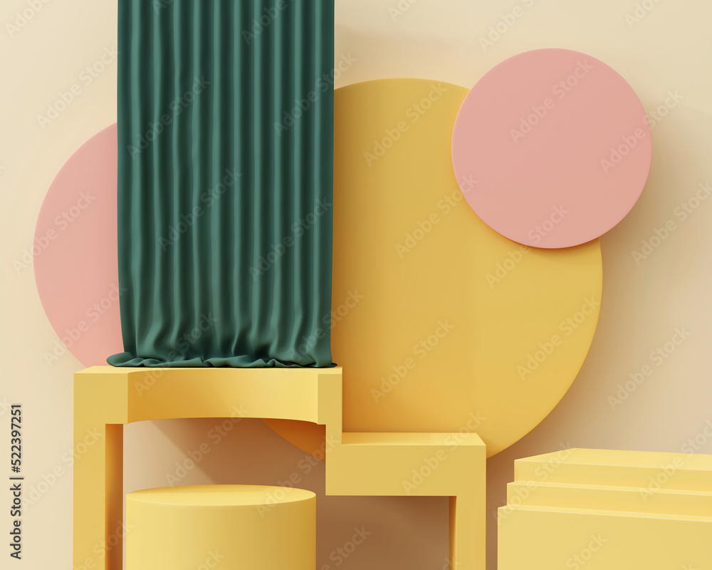 Poster colorful pastel object podium platform product display and showcase 3d rendering
