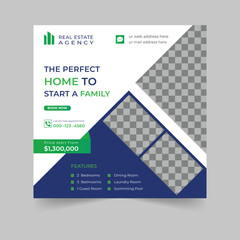 Real estate square social media post banner design the perfect home to start a family