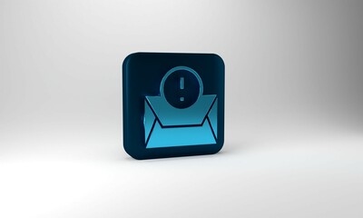 Blue Envelope icon isolated on grey background. Received message concept. New, email incoming message, sms. Mail delivery service. Blue square button. 3d illustration 3D render