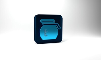 Blue Coffee pot icon isolated on grey background. Blue square button. 3d illustration 3D render