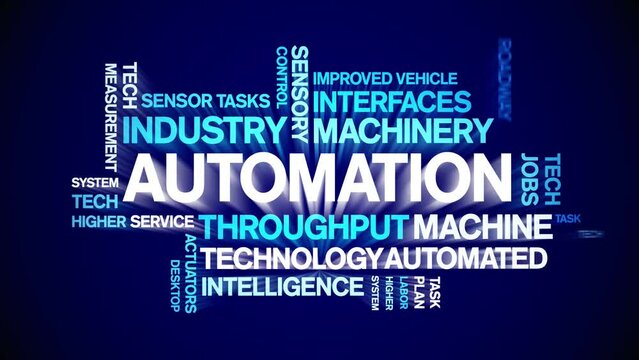 Automation animated tag word cloud;text design animation kinetic typography seamless loop.