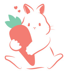 卯年年賀素材　人参を抱いてお座りするウサギ　手書き