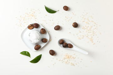 Concept of skin care cosmetics, Shea butter, top view