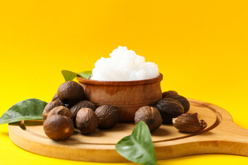 Concept of skin care cosmetics, Shea butter, close up