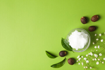 Concept of skin care cosmetics, Shea butter, space for text