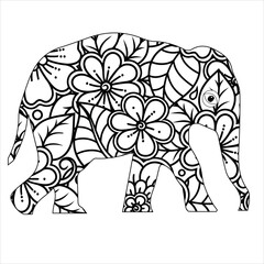 Animal mandala coloring page .Elephant Mandala 