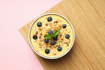 Concept of tasty and healthy food with smoothie
