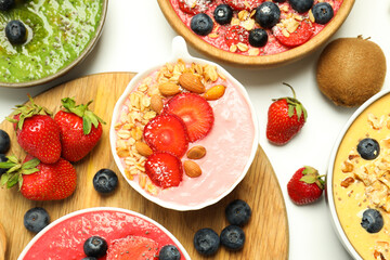 Concept of tasty and healthy food with smoothie