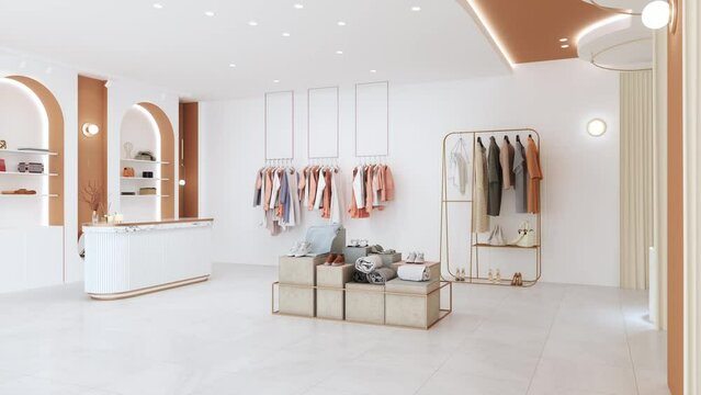 Luxury Clothing Store Interior With Clothes, Shoes And Personal 