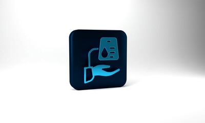Blue Blood donation icon isolated on grey background. Blue square button. 3d illustration 3D render