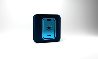 Blue Telephone with emergency call 911 icon isolated on grey background. Police, ambulance, fire department, call, phone. Blue square button. 3d illustration 3D render