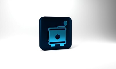 Blue Honey extractor icon isolated on grey background. Mechanical device for honey extraction from honeycombs. Blue square button. 3d illustration 3D render
