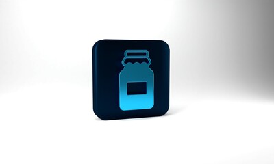 Blue Jar of honey icon isolated on grey background. Food bank. Sweet natural food symbol. Blue square button. 3d illustration 3D render