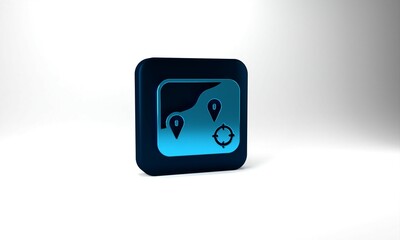Blue Location fishing icon isolated on grey background. Fishing place. Blue square button. 3d illustration 3D render