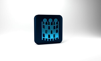 Blue Fishing net pattern icon isolated on grey background. Fishing tackle. Blue square button. 3d illustration 3D render