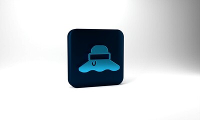 Blue Fisherman hat icon isolated on grey background. Blue square button. 3d illustration 3D render