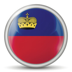 Fototapeta premium Glass light ball with flag of Liechtenstein. Round sphere, template icon. National symbol. Glossy realistic ball, 3D abstract vector illustration highlighted on a white background. Big bubble