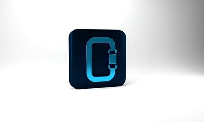Blue Carabiner icon isolated on grey background. Extreme sport. Sport equipment. Blue square button. 3d illustration 3D render