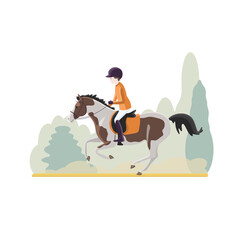 A boy on a piebald pony rides in the park