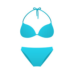 Blue swimsuit bikini. Women top and bottom swimwear. Isolated on white background. Vector illustration.