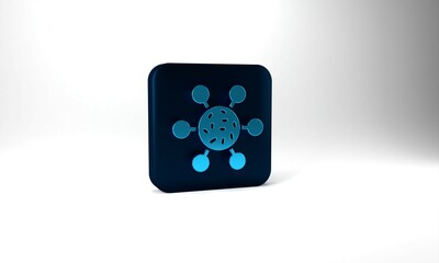 Blue Bacteria icon isolated on grey background. Bacteria and germs, microorganism disease causing, cell cancer, microbe, virus, fungi. Blue square button. 3d illustration 3D render