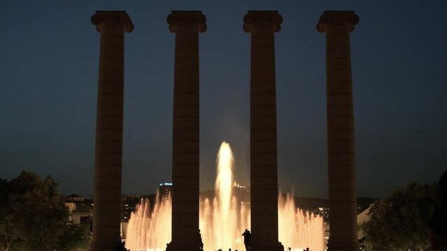 The four columns at The Magic Fountain in Barcelona
