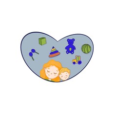illustration of mother and child. children's toys