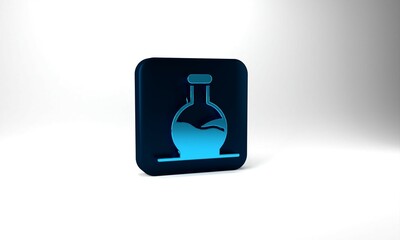 Blue Test tube and flask chemical laboratory test icon isolated on grey background. Laboratory glassware sign. Blue square button. 3d illustration 3D render