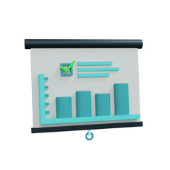 3d Cylinder Bar Chart in projector screen Illustration. Diagram icon for business presentation . Realistic and high resolution photo. -3D rendering