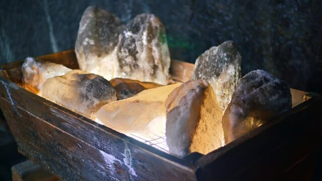 Salina Turda salt mine in Romania. Boulders of rock salt