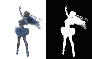 A dancing ballerina in an elegant ballet costume and with angel wings. Balerina character isolated on a white background with alpha mask for quick isolation for your composite work. 3d rendering-illu  © W.S. Coda