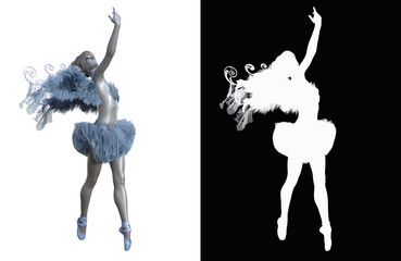 A dancing ballerina in an elegant ballet costume and with angel wings. Balerina character isolated on a white background with alpha mask for quick isolation for your composite work. 3d rendering-illu  © W.S. Coda
