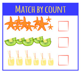 Kids learning number material. Educational game for preschool children with different subjects. Cartoon vector illustration